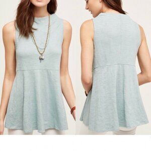 Anthropologie Deletta XS Mock Neck Sleeveless Tank Top Blouse Green Blue